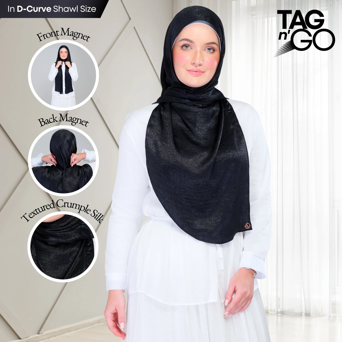 Instant Tag n' Go Shawl | Textured Silk in Black